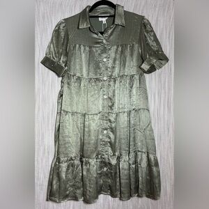 Chic Olive Button-Down Long Sleeve Dress